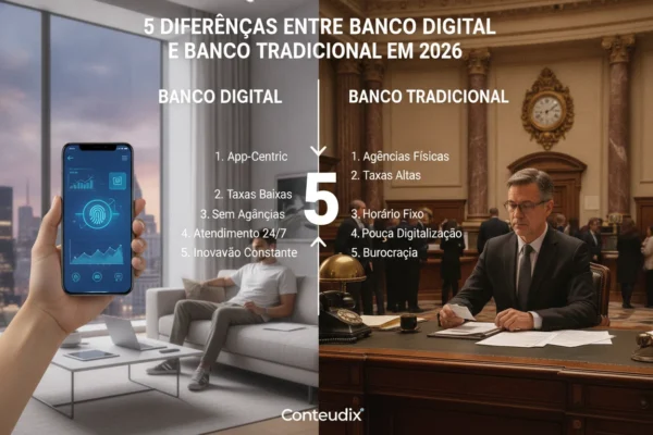 5 diferença entre banco digital e banco tradicional em 2026